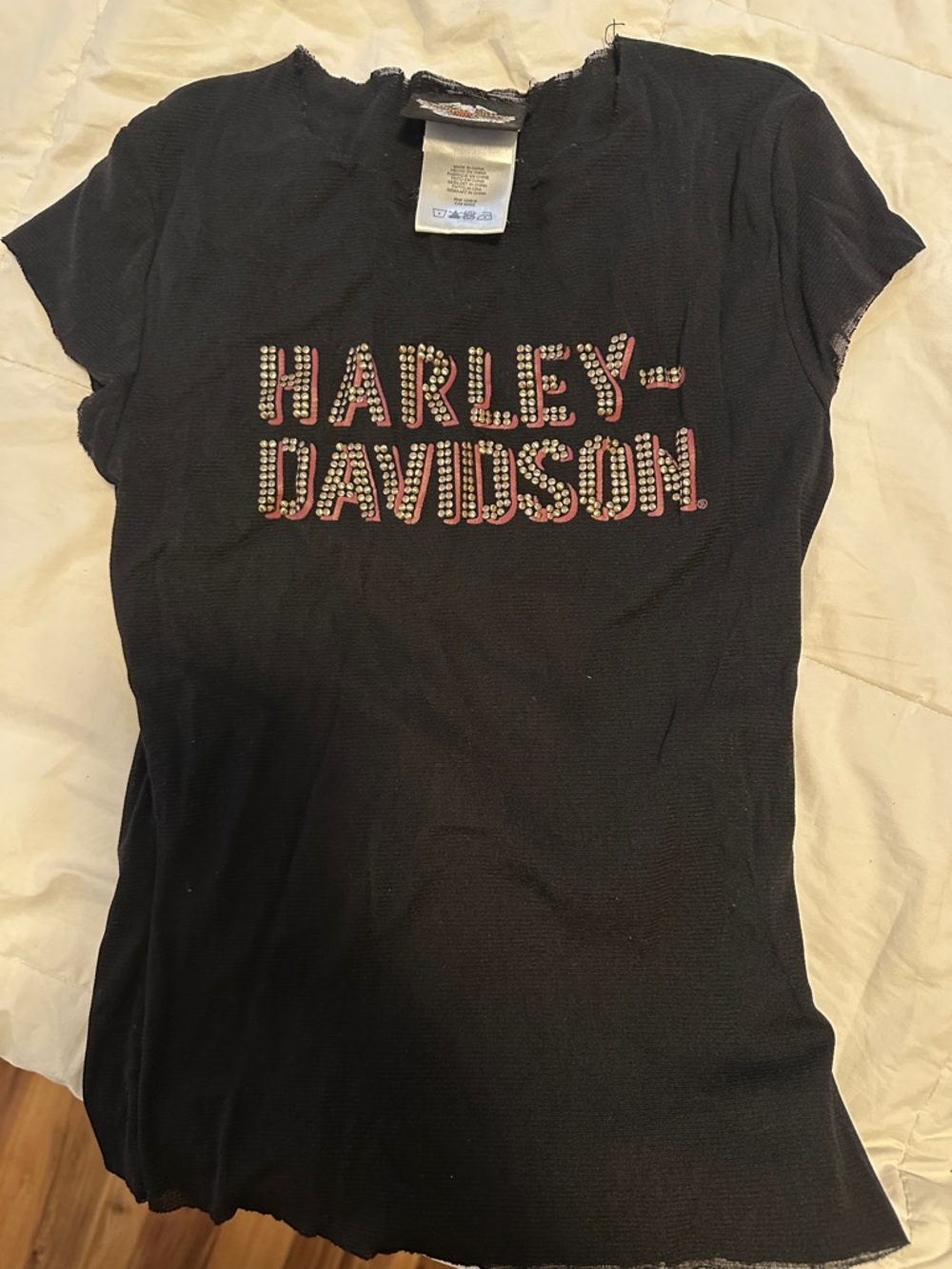 Harley-Davidson Black Tee with Pink and Silver Studded Logo
